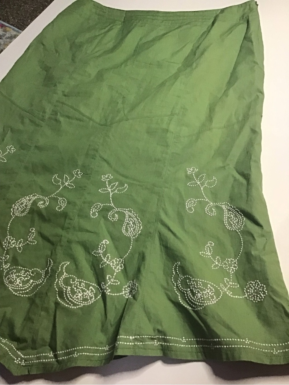 Vintage Pierre Cardin Green cotton Embroidered A-Line Skirt size 10